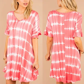 

ZOGAA 2020 Spring New European and American Foreign Trade Hot Sale Lace Sleeves Sexy V-neck Stripe Dress Women's Clothing