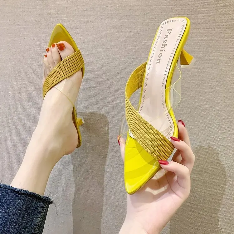 

Black Yellow High Heels Sandals Slippers Women High Heels Flip-Flops Pointed Toe Stiletto Slippers Party Shoes New women sandals