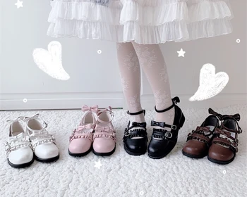 

Japanese anime cosplay lolita shoes sweet round head gothic shoes cute lace ruffle bowknot kawaii shoes PU loli girl cos mew