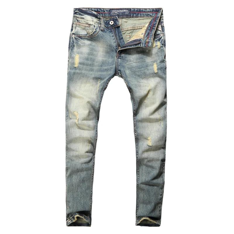 Italian Vintage Designer Men Jeans High Quality Slim Fit Ripped Jeans Men Retro Wash Cotton Denim 3