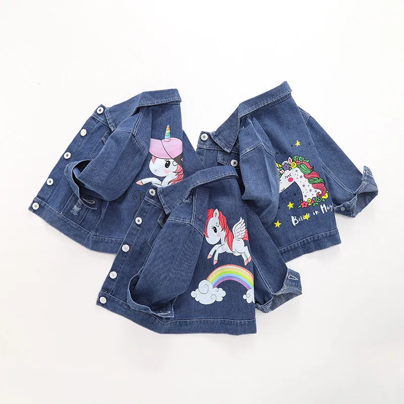 

Children's Denim Coat Girls Cartoon Top Long Sleeve Cute Printed Casual Spring Autumn Children's Clothing For 2-10y Teen Girls