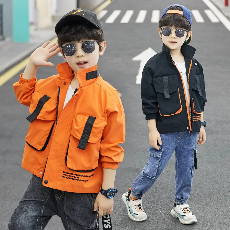 

22230 BOY'S Hooded Coat Windcheater Breathable Zip-up Shirt 2020 Spring New Style Casual Workwear Coat Fashion