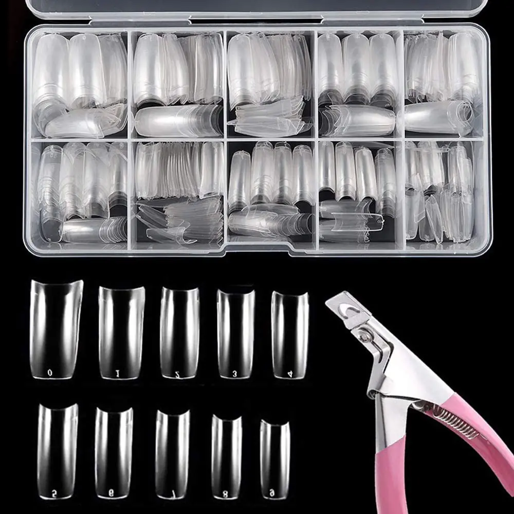 

Акриловые накладные ногти, 500 шт., натуральные накладные ногти с кусачками для ногтей, маникюрный салон и домашний Декор (10 размеров)