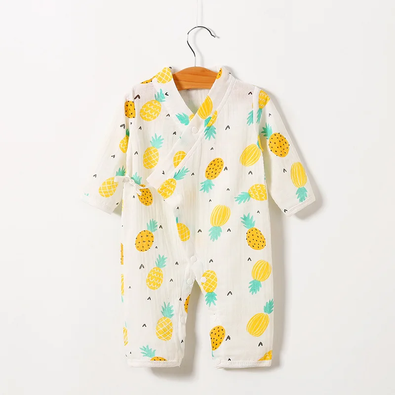 Newborn Baby Girl Boy Bodysuit Spring Summer Thin Gauze Cotton Long Sleeve Bodysuit V-neck Jumpsuit Outfit Baby Cloths cool baby bodysuits	 Baby Rompers