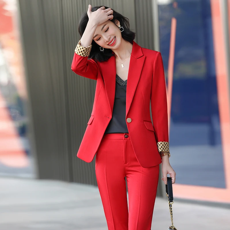 vendedor aprender Murciélago Trajes de negocios de diseño Formal para mujer, ropa de trabajo de oficina,  pantalones OL, estilo profesional, Conjunto elegante rojo|Trajes de  pantalón| - AliExpress