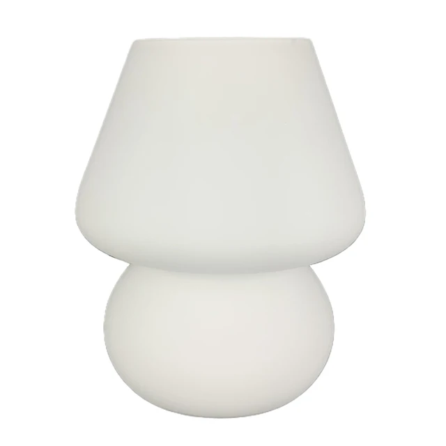 Glass LED Desk Lamp For Bedroom Bedside Korean Modern ​Striped Mushroom Table Lamp Decor Cute Glass Translucent Bedside Lamp White Matte