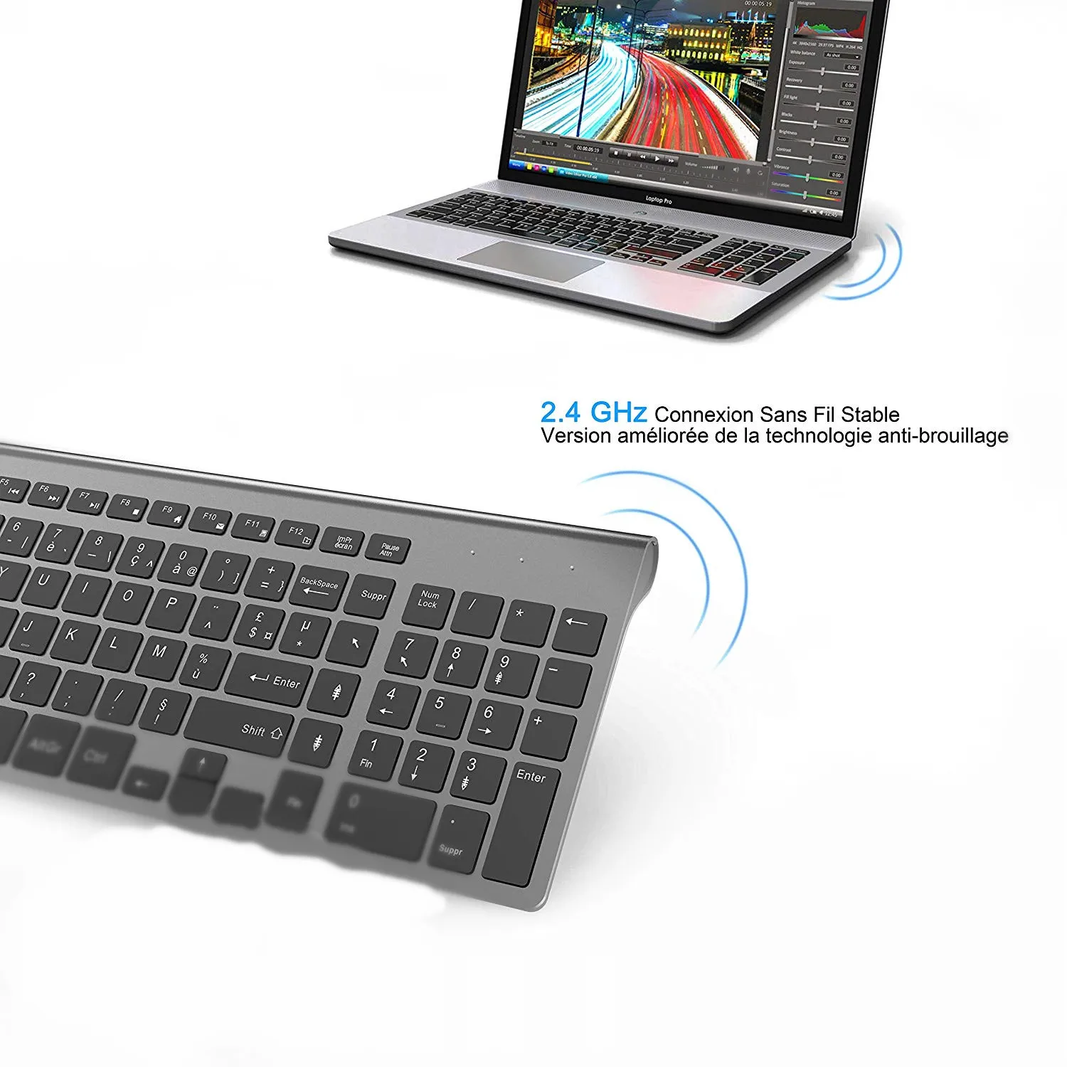 프랑스어 키보드 AZERTY 무선 키보드 2.4G USB 연결 인체 공학적 자동 ES/RU/IT/DE/USA/FR 노트북 PC TV 용 키보드 슈트