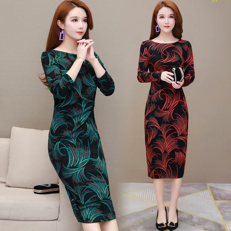 

Nobility Elegant Middle-aged Mom Dress Women's 2020 Spring New Style Slim Fit Slimming Large Size Dress Printed Skirt
