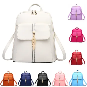 

Candy color simple style Daypack for Women Ladies Should Bags Leather Zipper Bags large capaity School Student Backpacks 2020