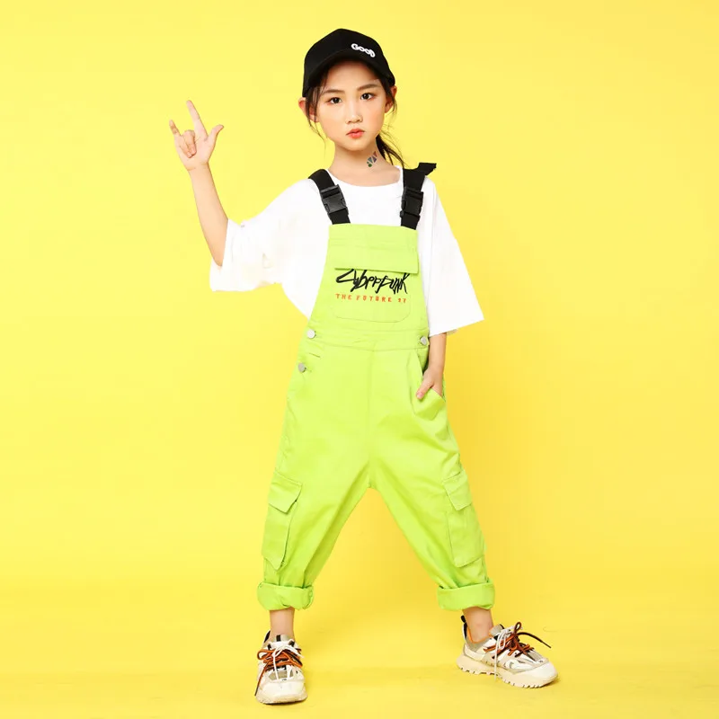 Stage Competition T Shirts Bib Pants Jazz Hiphop Dance Costume Hip