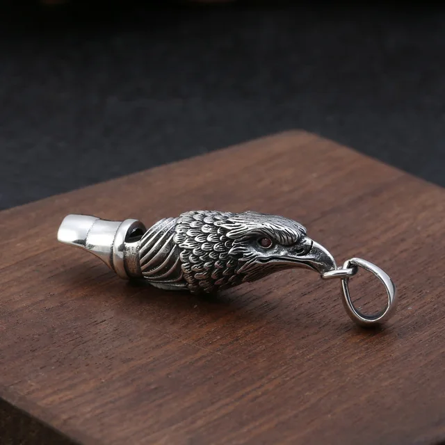 925 Sterling Silver Eagle s Head Whistle Pendant for Necklace Vintage Unisex Jewelry for Men And Women Necklace Pendants Vintage