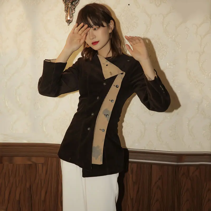 XITAO Irregular Stitching Jacket Women Vintage Corduroy Top Elegant Fashion Coat Women Spring New Women Clothes XJ3114