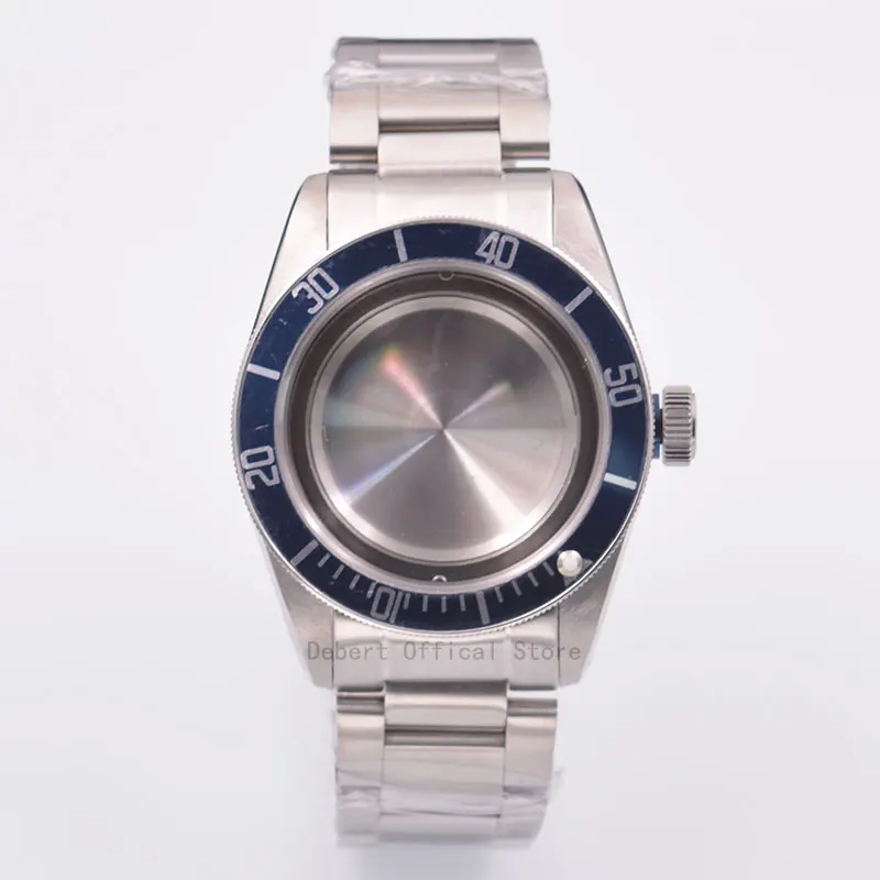 Goedkoop Horloge Onderdelen 41mm blue Bezel Horloges Case 22mm band Messing Gecoat 316L S Stalen riem Fit ETA 2836 2824 miyota8215 821A beweging