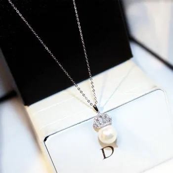 

925 Sterling Silver Big Nature Freshwater Pearl Crown Pendant Necklace for Women Elegant Long Chain Necklaces Choker Jewelry