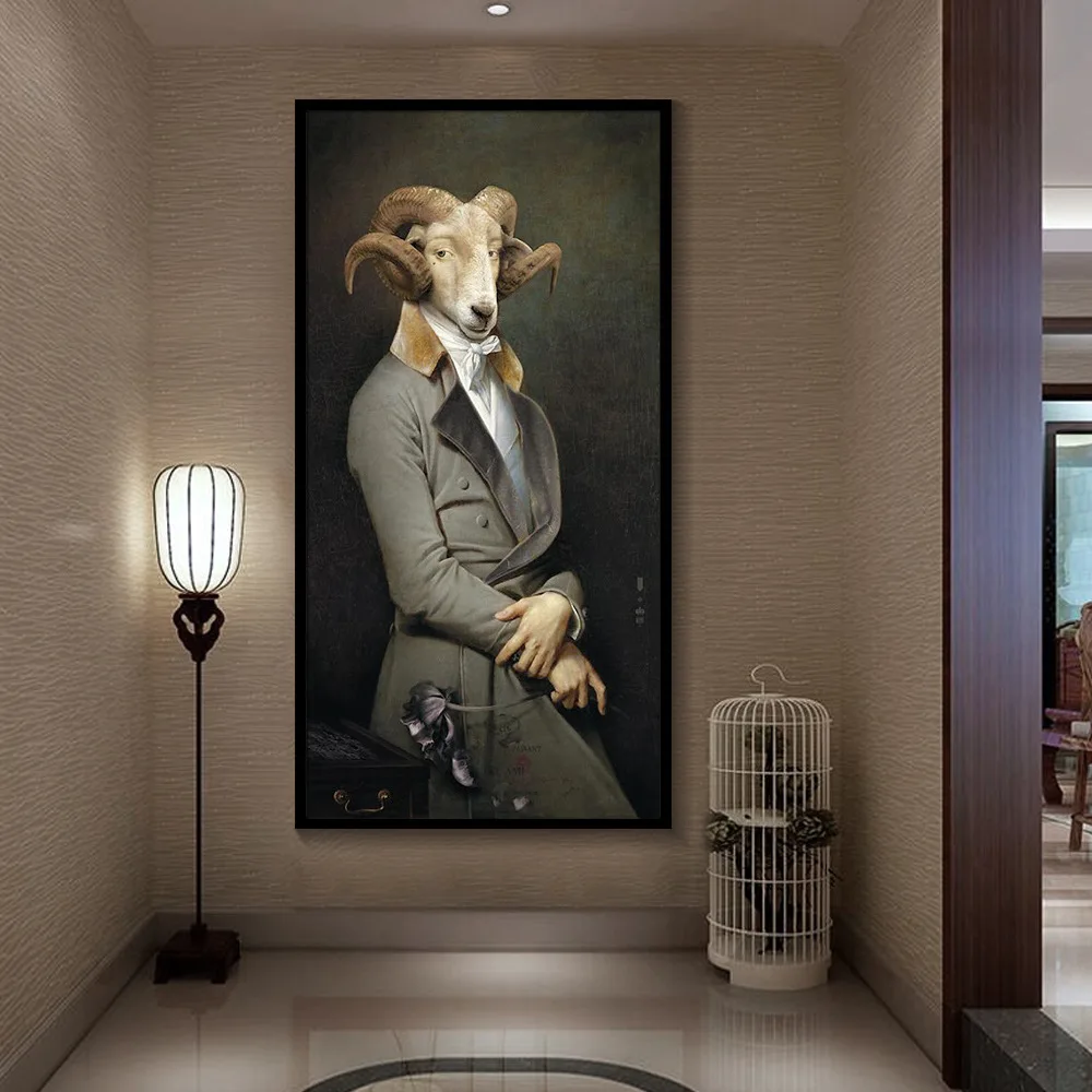 Nordic-Retro-Nostalgia-Gentleman-Canvas-Painting-Wall-Art-Goat-Zebra-Animal-Posters-And-Prints-Wall-Pictures (2)