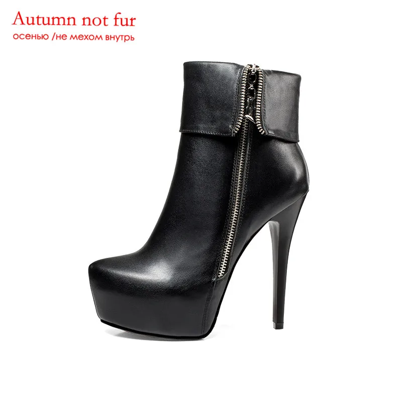 black not fur MORAZORA/; обувь на платформе и высоком каблуке из натуральной кожи; женские ботильоны на молнии; пикантные женские ботинки; сезон осень-зима; большой размер 40 - Цвет: black not fur