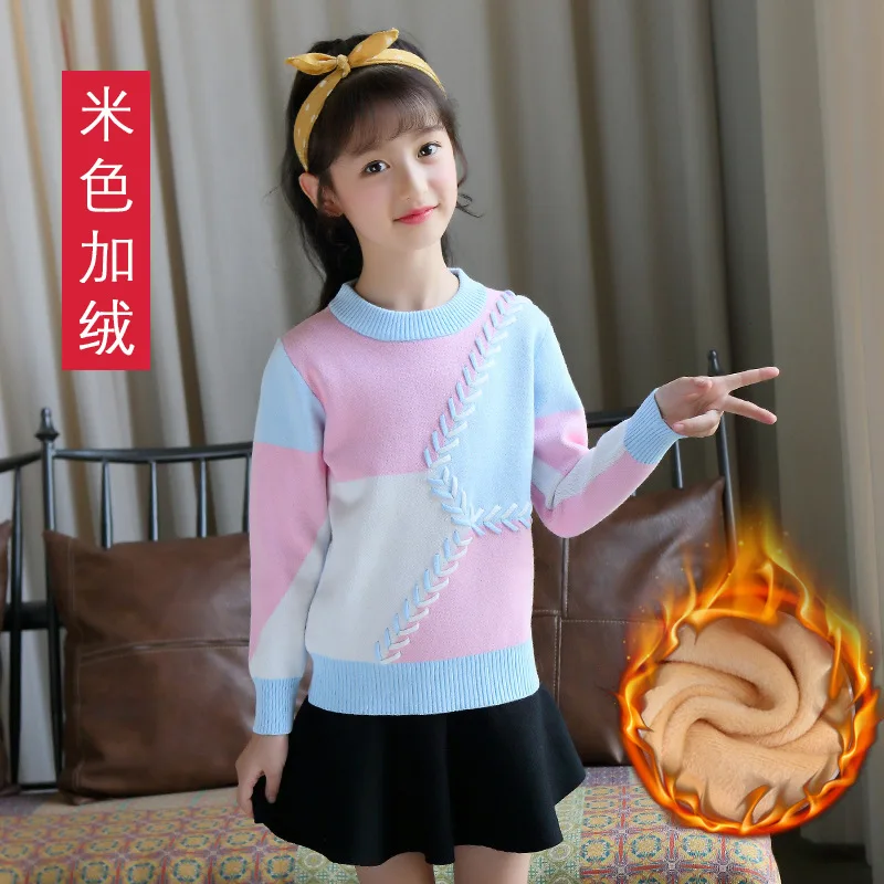 4-14T свитер для девочек; Новинка года; модная бархатная плотная Шерстяная Рубашка из хлопка; свитера для девочек; высокое качество