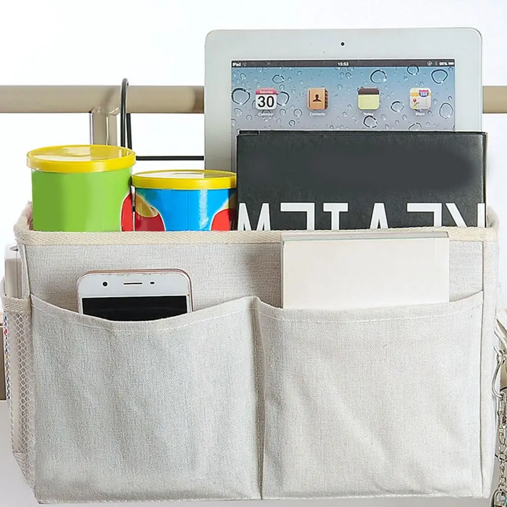 

Bed Hanging Storage Bag Large Capacity Canvas Bedside Storage Basket for books, snacks Organizer Caddy Bag