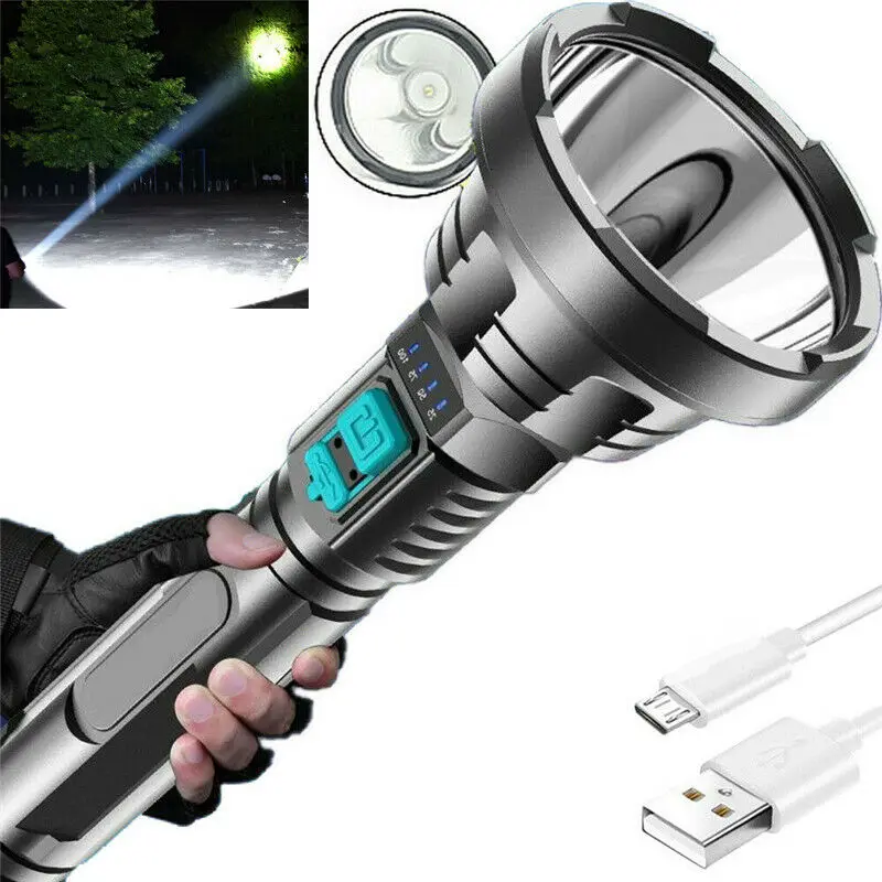 90000LM LED Flashlight Rechargeable Zoomable Torch Light 18650 Charger Camping 