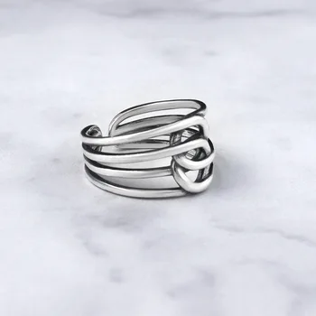 

Unique Multi-layer Winding Wide Ring 100% 925 Sterling Silver Line Woven Net Adjustable Ring Antique Silver Elegant Women Ring
