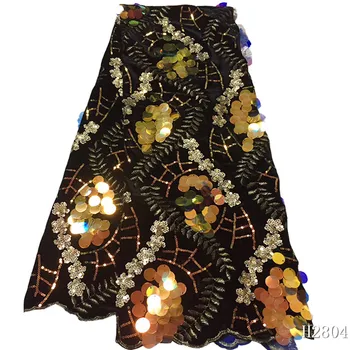 

2019 New Design Net Lace Fabric Tulle Sequins African Lace Fabric French Lace For Women Party Dress HX2804