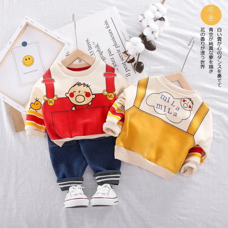

HYLKIDHUOSE Baby Girls Boys Clothing Sets 2019 Autumn Toddler Infant Clothes Suits Plush Cartoon Tops Pants Child Kids Costume