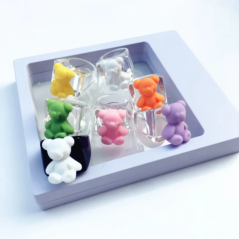 Cute Funny Bear Animal Acrylic Rings For Women Cartoon Colorful Resin Transparent Wide Finger Ring For Girl Party Jewelry Gift