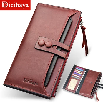 

DICIHAYA NEW Top Quality 100% Genuine Leather Long Women Wallet Fashion Clasp Purse Money Coin Card Holders Wallets Phone Bag