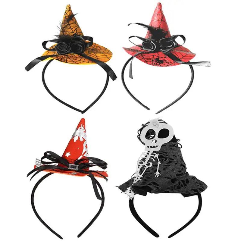 

4Pcs Headband Cosplay Costume Witch Hat Skeleton Skull Hat Head Band Headpiece for Party