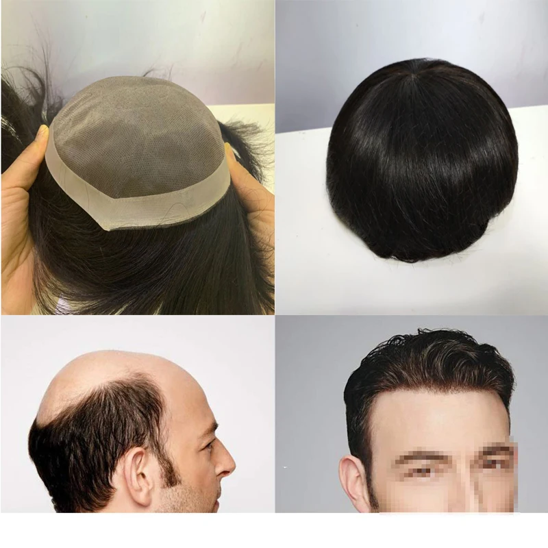 Peluca brasileña de 100% para hombre, tupé con encaje completo, sistema de Base de trama, cabello transpirable