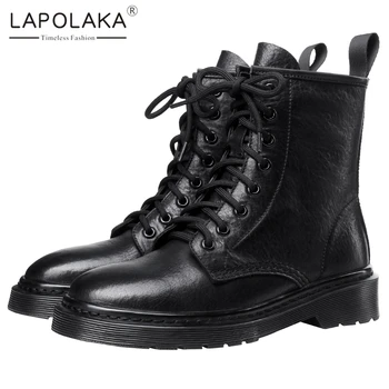 

Lapolaka New Design Genuine Leather Ankle Boots Ladies Breathable Ins British Style Short Motorcycle Boots Woman Shoes