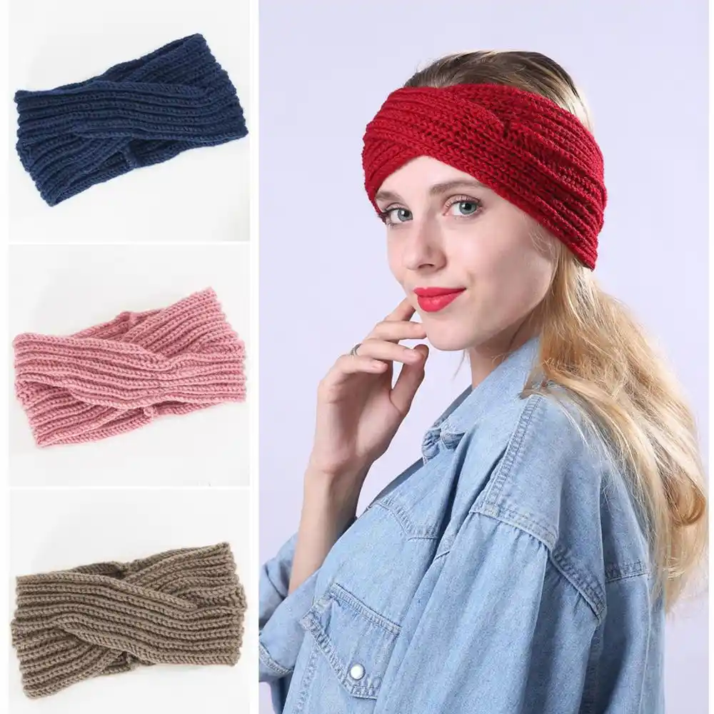 striped cross-knit loose headbands warm womens hairband c027