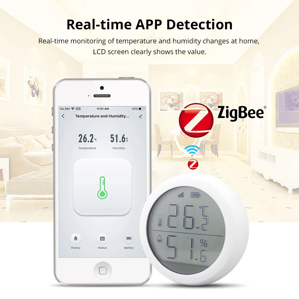 Датчик температуры и влажности Tuya Zigbee с ЖК экраном аккумулятором|Автоматизация