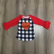 baby girl clothes girls spring shirt Girls V-day top with heart shape plaid sleeve shirt