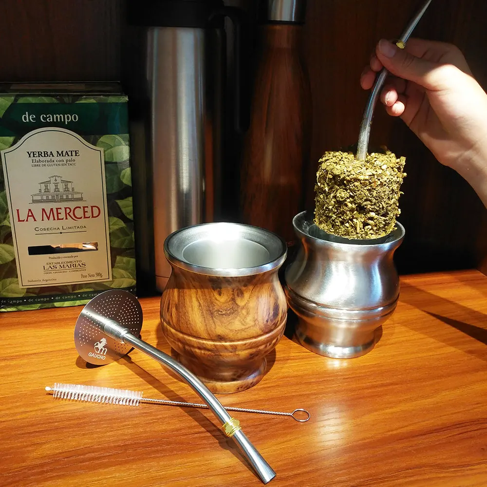 Description Picture 2 of item1 Set/Lot Yerba Mate Tea Dregs Removal Which Can Remove Residue One Time Include Gourds Cup & Filter Disk Straw & Cleaning Brush