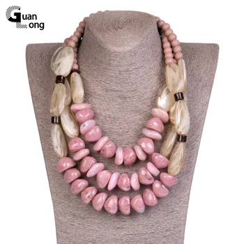 

GuanLong Natural Stone Statement/Long Necklace Women Beads Custom Necklace Acrylic Resin Layered Necklaces Girls Vintage Jewelry