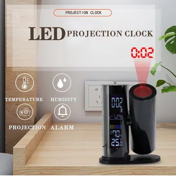 

Projection Alarm Clock For Bedrooms With Temperature Humidity Monitor Weather Station Clock With LED Display Home Decoration