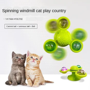 

Interactive Cat Toy Windmill Portable Scratch Hair Brush Grooming Shedding Massage Suction Cup Catnip Cats Puzzle Training Toy