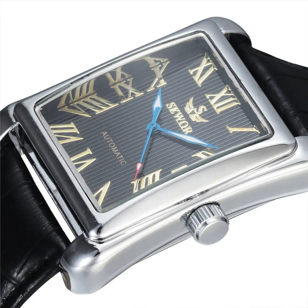 Роскошные мужские часы SEWOR, Модные прямоугольные мужские часы, золотые автоматические механические часы, мужские часы, мужские часы
