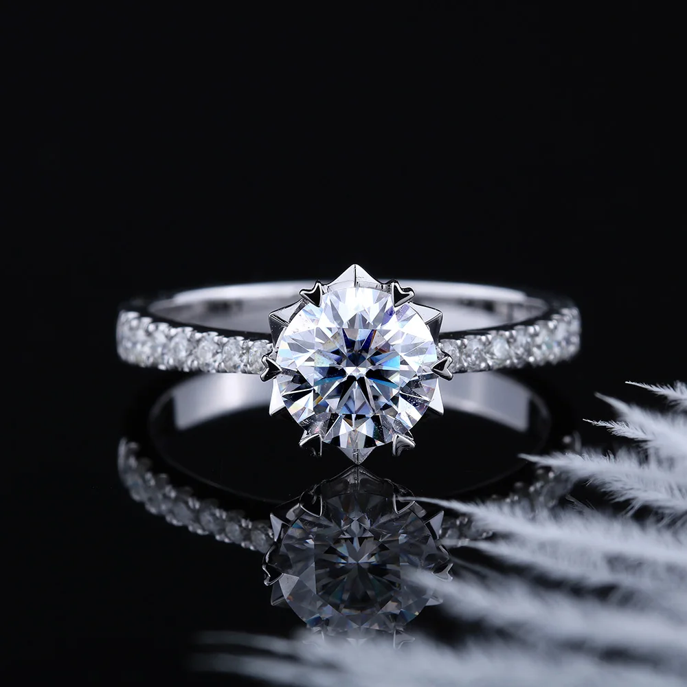 YDBS Moissanite кольцо Твердое 14 к белое золото центр 1ct 6 мм D Цвет Moissanite кольцо для женщин