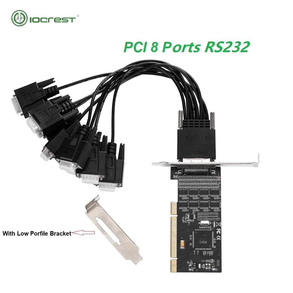 

IOCREST with low profile bracket 8 Ports RS232 DB-9 Com PCI Serial Controller I/O Card with Fan-out Cable