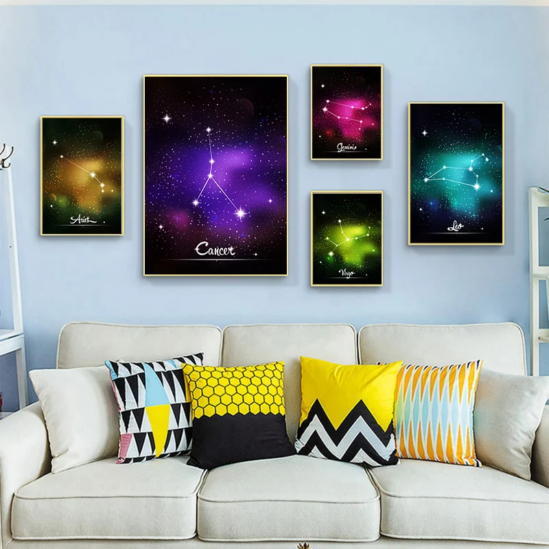 Созвездие Детская Wall Art картины холст печать плакатов Астрология Знак