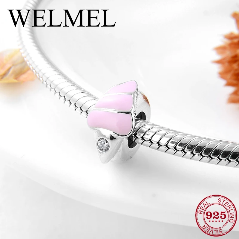

New Fashion 925 Sterling Silver Charms pink ice cream spacer stopper Beads fit Original Pandora Charms Bracelet Jewelry making