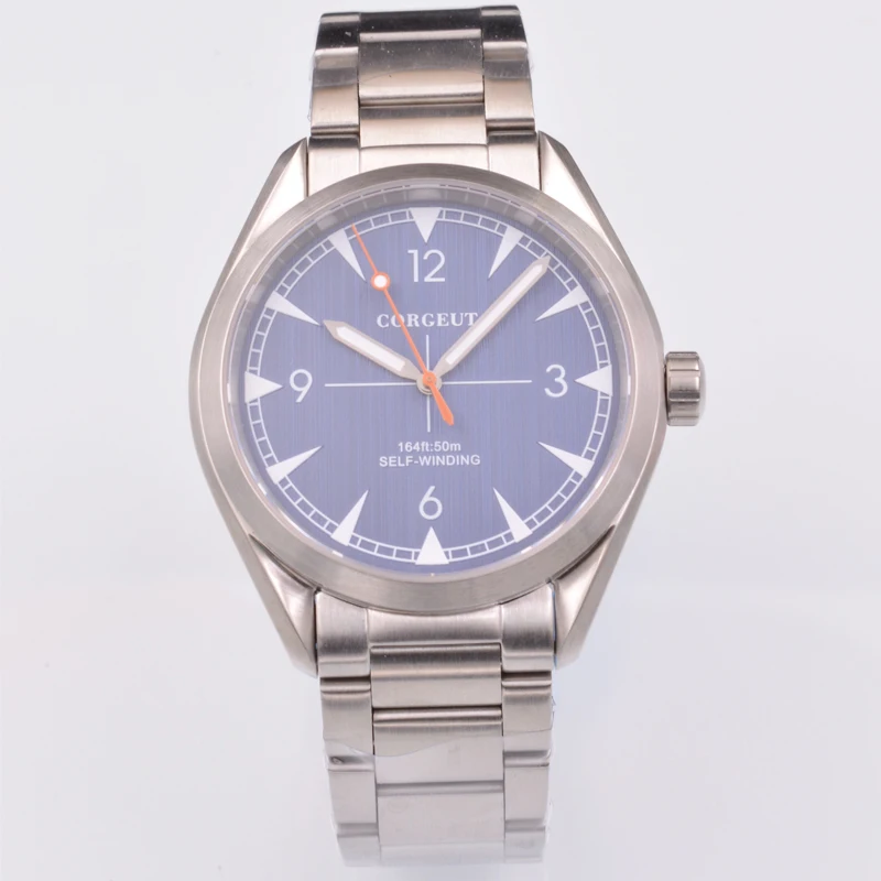 

41mm Corgeut Men's Watch Blue Dial White Mark Stainless steel strap Sapphire Glass Automatic Watch Big Face
