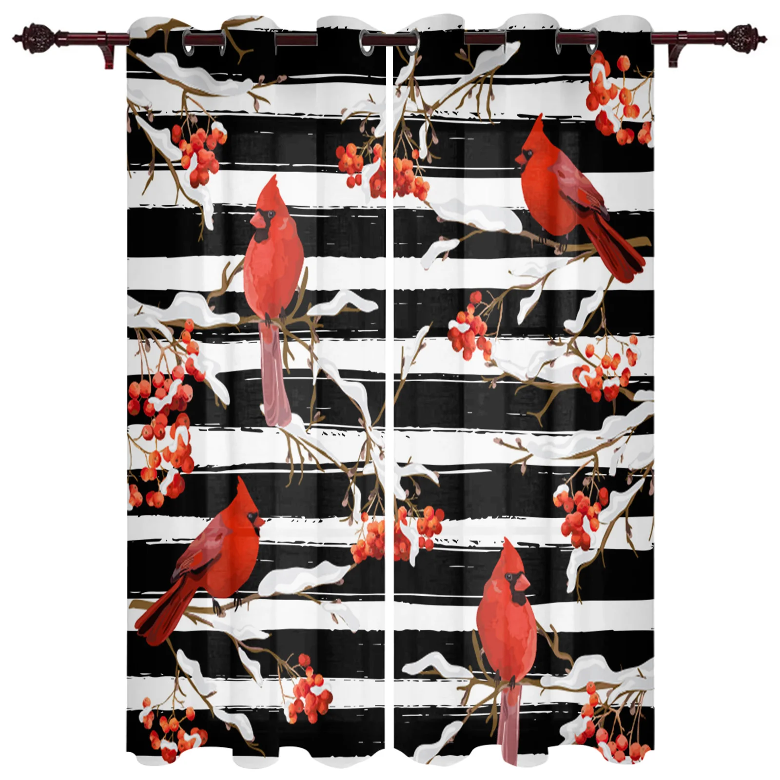 

Christmas Robin Black Stripes Windows Curtains Living Room Luxury Decor Christmas Curtains Bedroom Kitchen Window Drapes