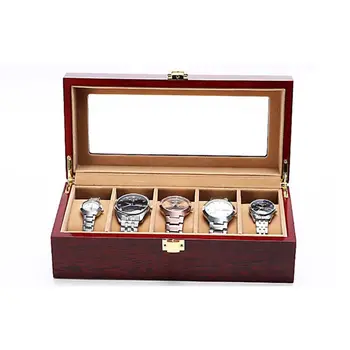 

5 Slots Display Watch Boxes Wood Watch Storage Boxes Case With Lock