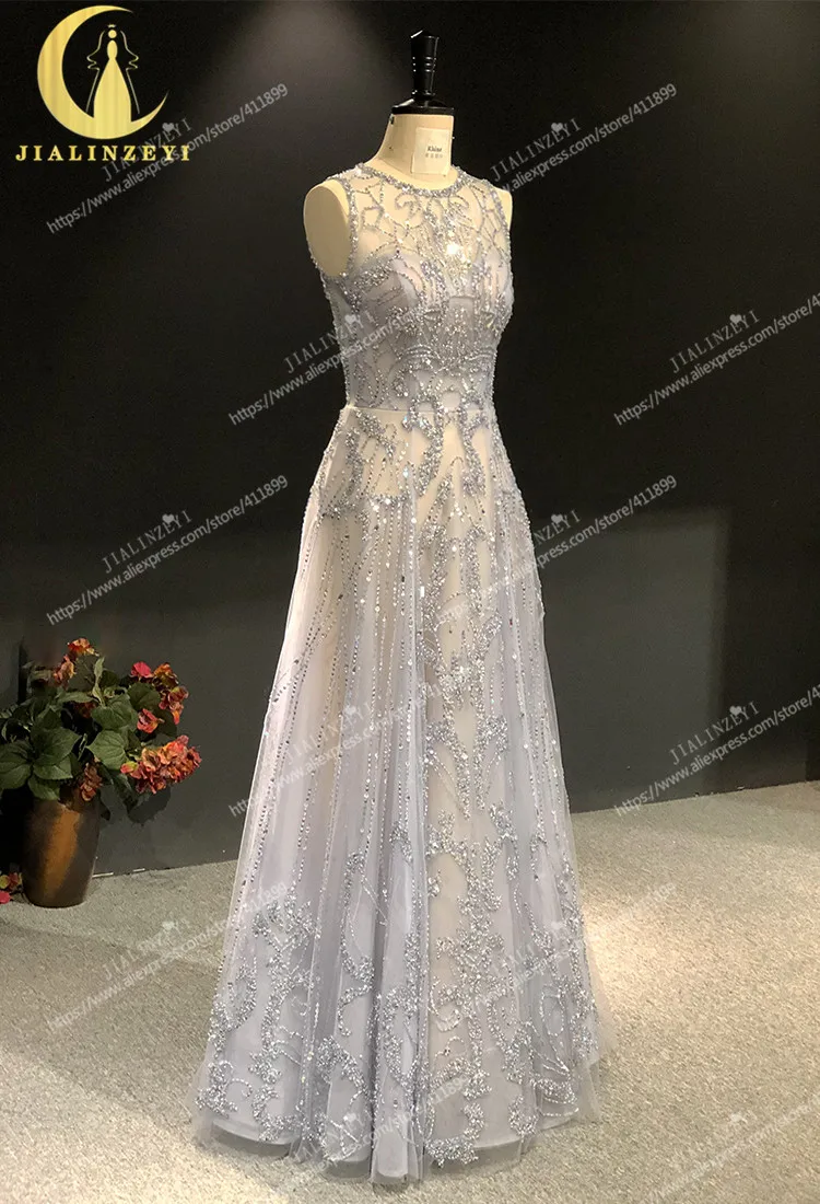 Rhine real Pictures роскошный бисер Кристалл сексуальный Серый Пол Длина vestido de noiva халат de soiree Арабский Вечерние платья Длинные
