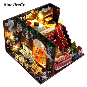 

DIY Miniature Dollhouse Furniture Christmas Carnival Night Wooden Dolls House With LED Light Kits Gift Toys For Children