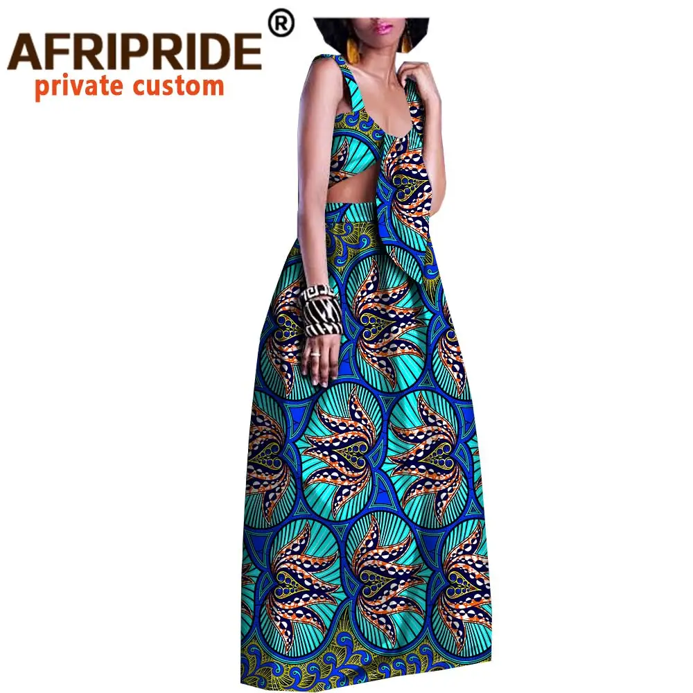 

2020 African Clothes for Women Crop Top and Maxi Skirts 2 Piece Set Sexy Casual Outfits Tracksuit Ankara Print Dashiki A1826018