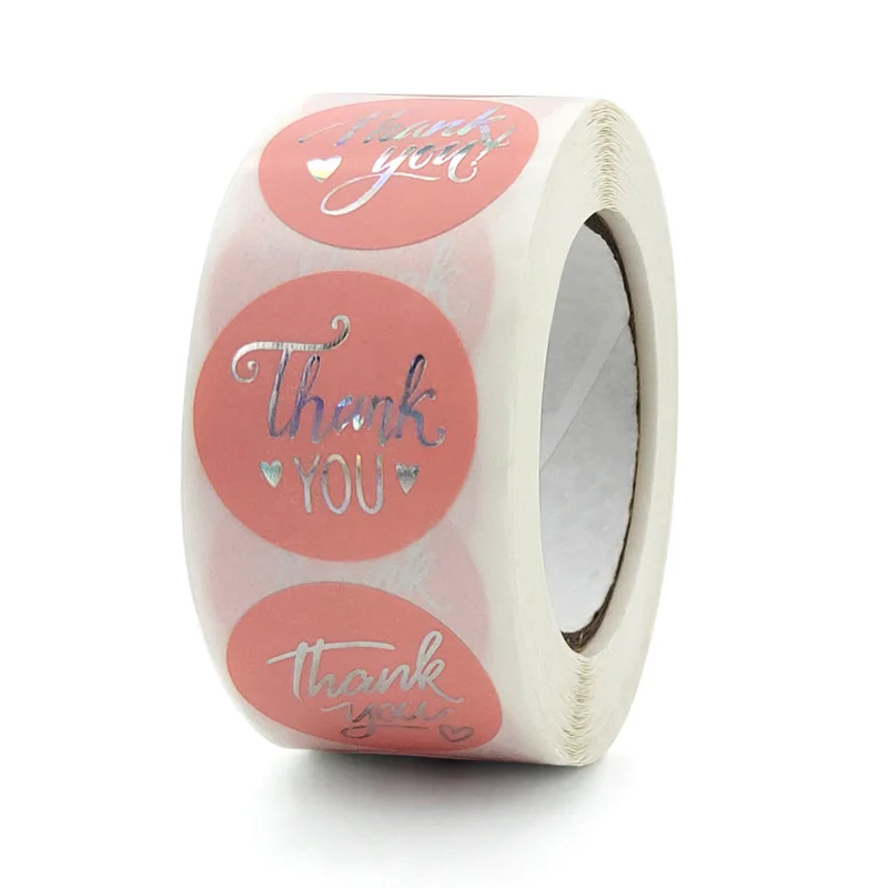 

500Pcs/Roll Gift Bag Sealing Thank you Label Sticker Handmade Scrapbook Envelope Card Decoration Round 1 Inch Thank You Stickers